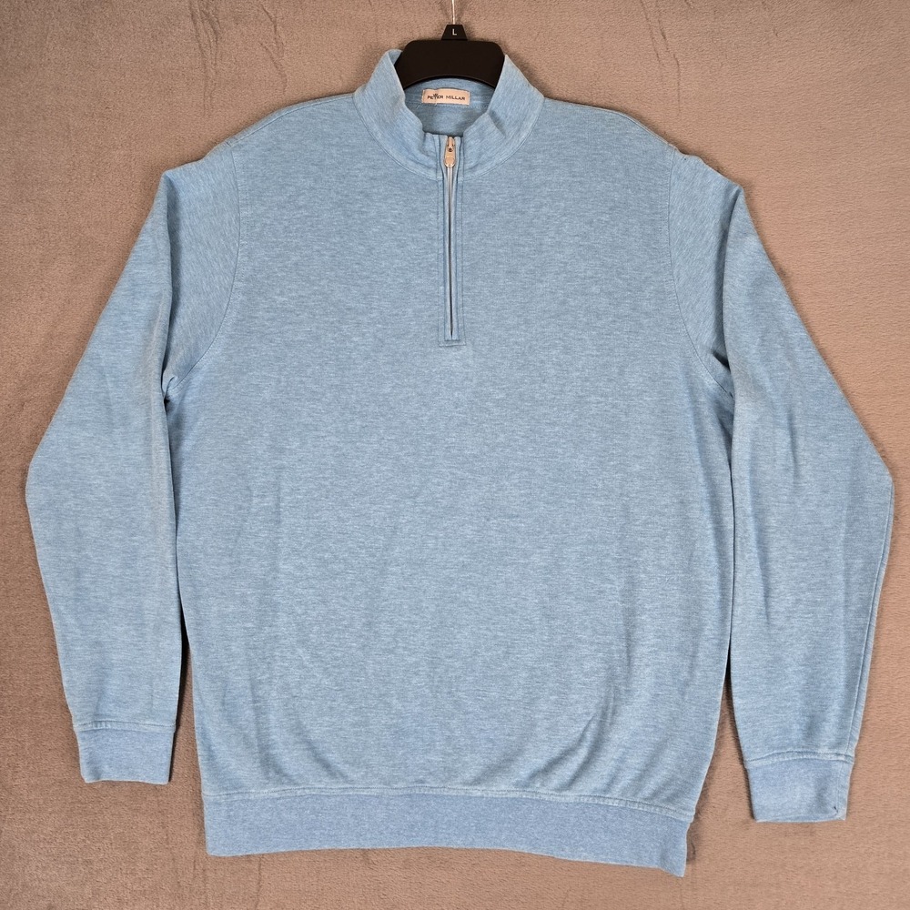 Peter Millar 1/4 Zip Mens XL Blue Pullover Golf Sweater Crown Comfort Interlock